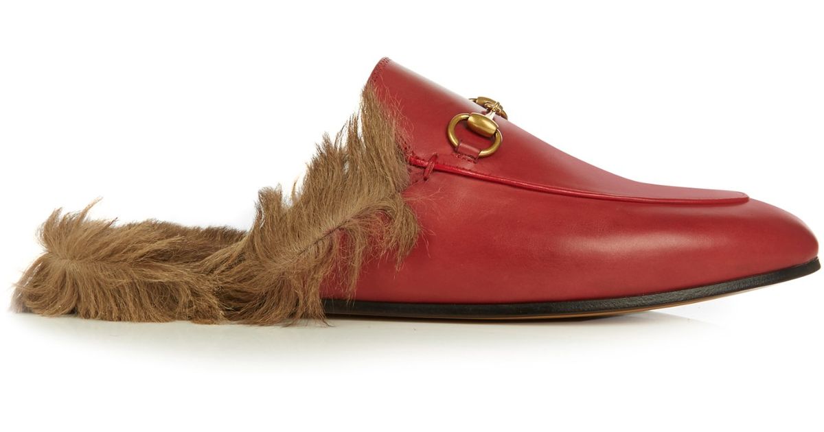 Red gucci store fur loafers